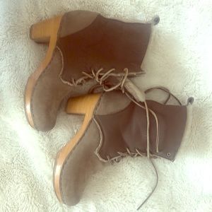 No 6 high heeled shearling lace up bootie